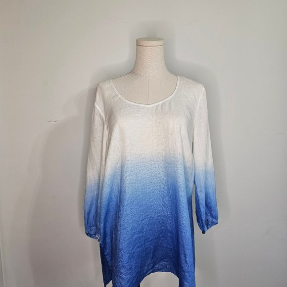 Blue Saks Fifth Ave 100% Linen Tunic Top - Picture 1 of 5